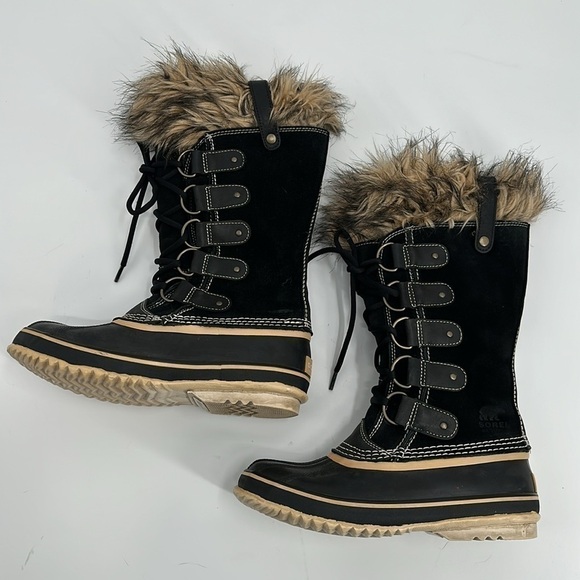 Sorel Black Suede Joan of Arctic Fuzzy Lined Boot Size 8 - Picture 6 of 10